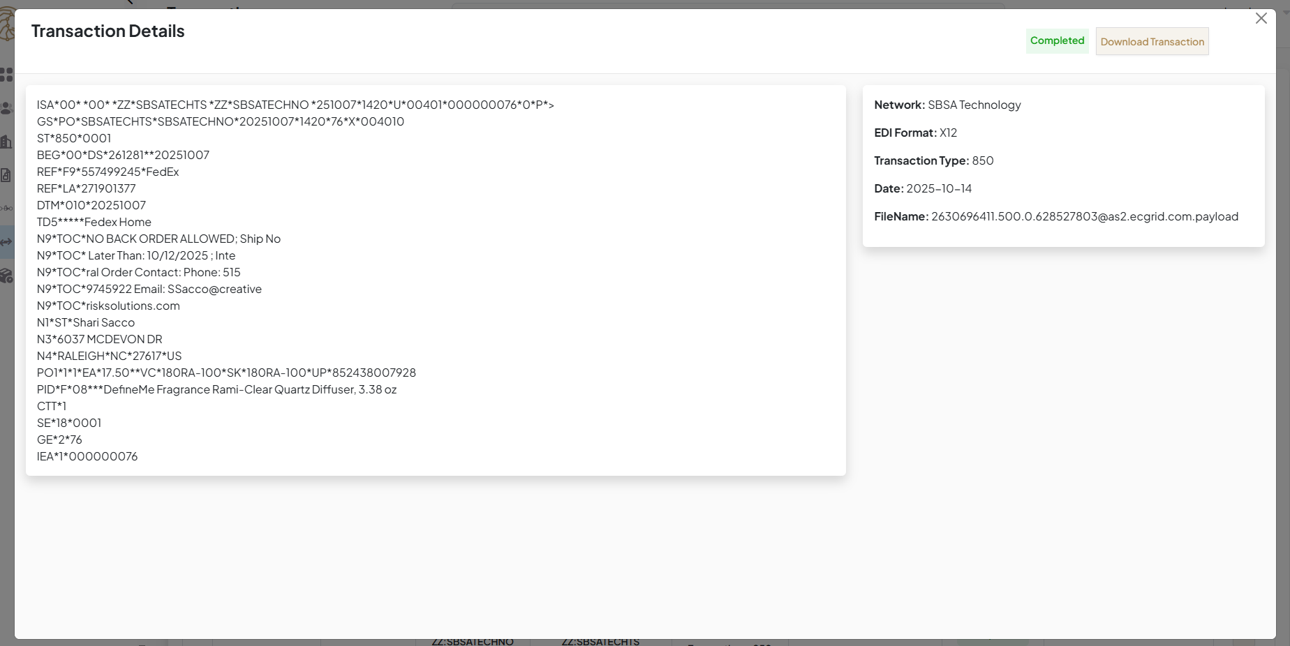 SBSA EDI portal dashboard preview